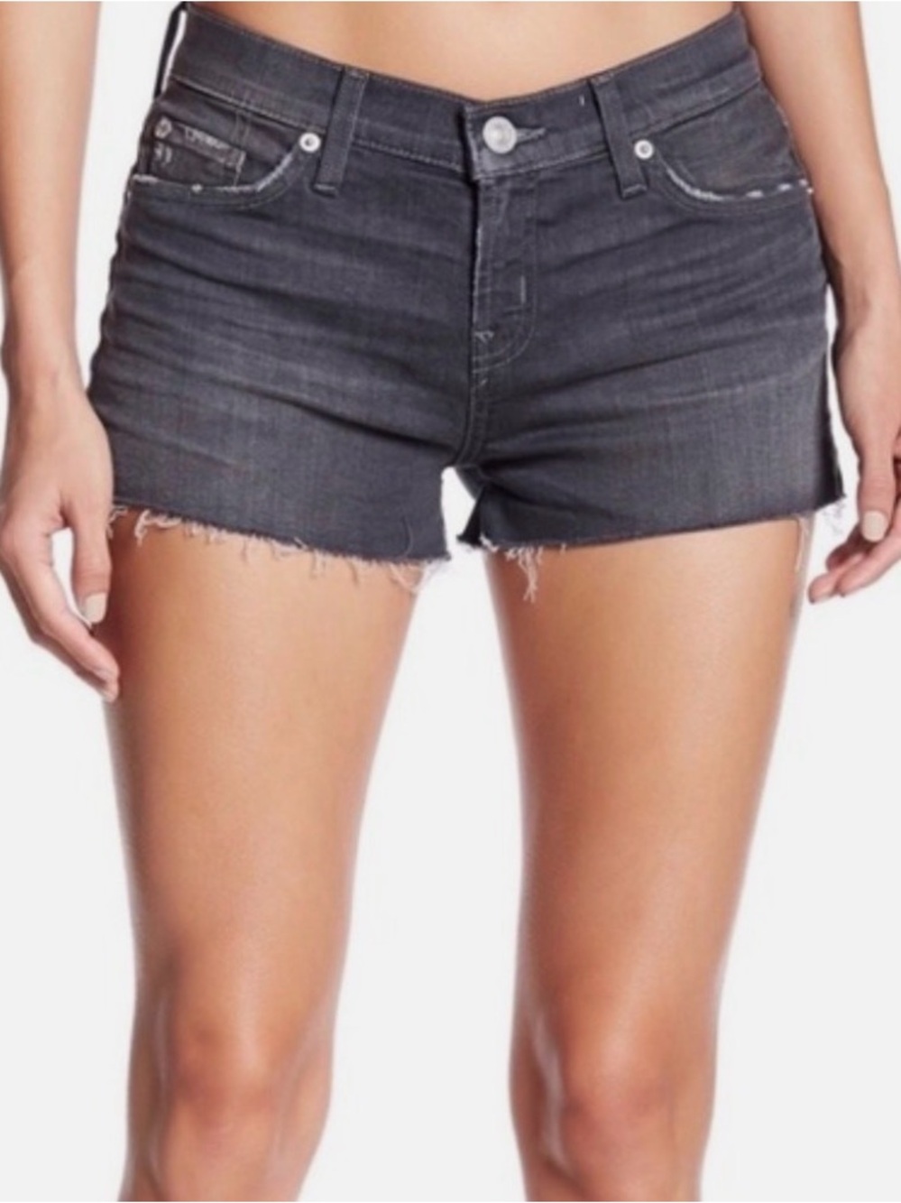 Hudson Jeans Dark Gray Frayed Hem Denim Shorts